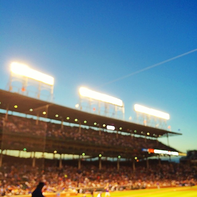 Lights are up. Beautiful #chicago night. #cubs are hanging tough against the #mets. Magical #wrigley #field