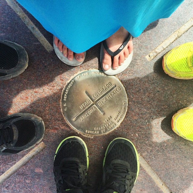 Standing on the Four Corners (Ed in Utah - Sara in Colorado - Kris in New Mexico - Edan in Arizona)