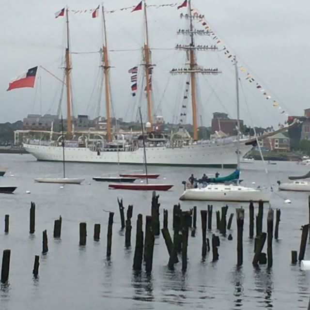 #bostontallships2017 Notice the people who are sitting high up on the masts. Also the crew singing.