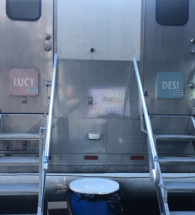 People think stars have big palatial dressing rooms or trailers. Here is a movie being made in NYC about Lucy & Desi. There little dressing rooms on the side of the street with a trash can. Anyone know who the stars are?